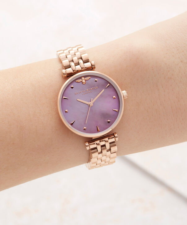 OLIVIA BURTON LONDON  Queen Bee Pink Mother of Pearl Bracelet Rose Gold OB16AM152 &ndash; Midi Dial Round in Rose Gold - Other view