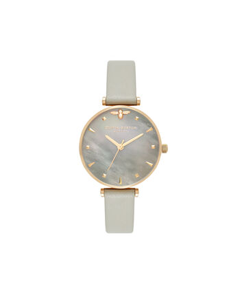 OLIVIA BURTON LONDON  Queen Bee Grey Mother of Pearl Grey & Gold OB16AM154 &ndash; Midi Dial Round in Gold and Grey - Front view