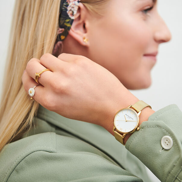 OLIVIA BURTON LONDON  White Dial Gold Mesh Watch OB16MDW35 &ndash; Midi Dial in White and Gold - Other view