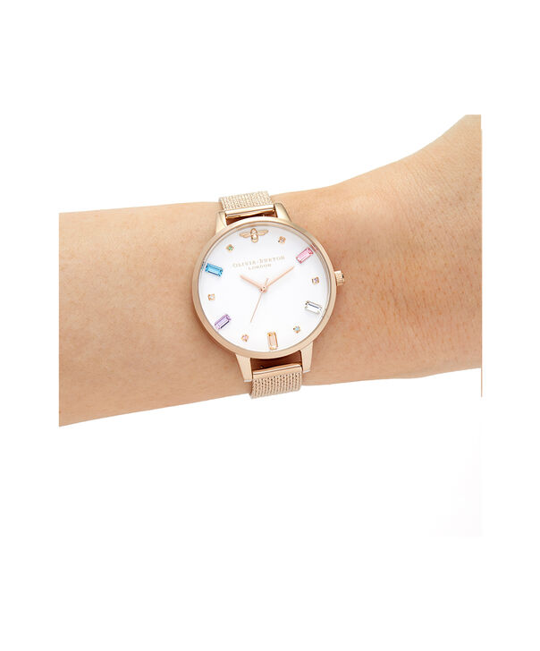 OLIVIA BURTON LONDON Rainbow Bee Pale Rose Gold Boucl&eacute; MeshOB16RB15 &ndash; Rainbow Bee Pale Rose Gold Boucl&eacute; Mesh - Other view