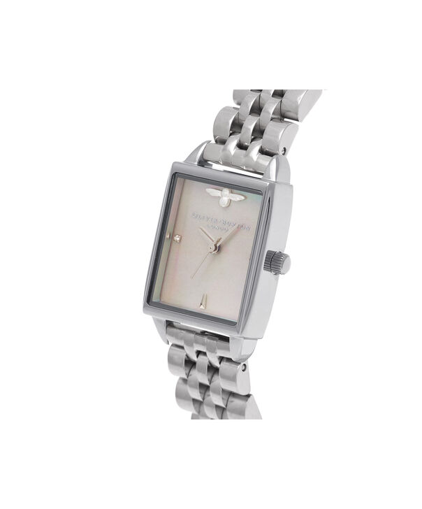 OLIVIA BURTON LONDON Bee Hive Grey Mother of Pearl Bracelet, SilverOB16BH03 &ndash; Midi Dial Rectangle in Silver and Silver - Side view