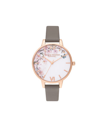 OLIVIA BURTON LONDON Pretty Blossom Demi London Grey & Rose GoldOB16EG122 &ndash; Pretty Blossom Demi London Grey & Rose Gold - Front view