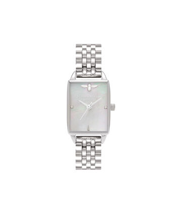 OLIVIA BURTON LONDON Bee Hive Grey Mother of Pearl Bracelet, SilverOB16BH03 &ndash; Midi Dial Rectangle in Silver and Silver - Front view