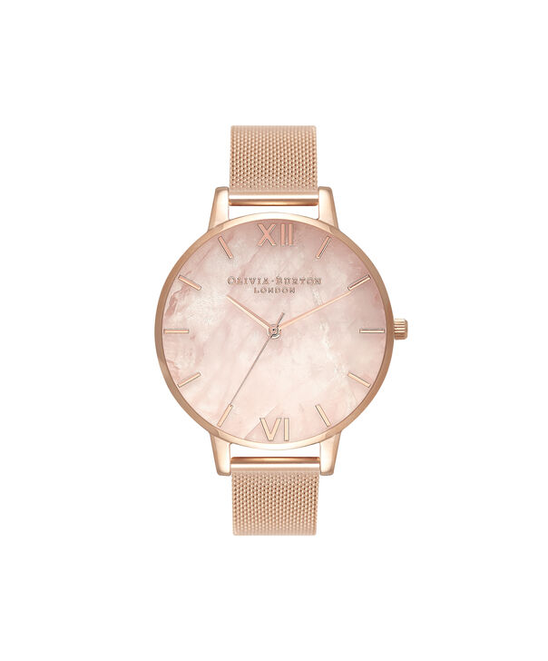 OLIVIA BURTON LONDON Semi Precious Rose Gold MeshOB16SP01 &ndash; Big Dial Round in Rose Gold - Front view