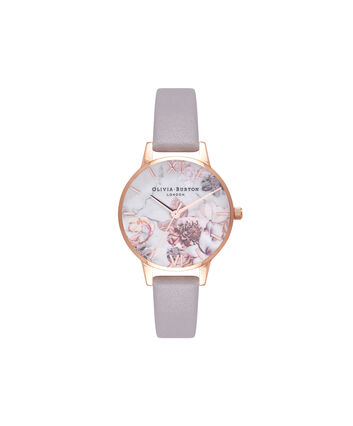 OLIVIA BURTON LONDON Marble FloralsOB16CS14 &ndash; Midi Dial Round in Floral Sand and Rose Gold - Front view