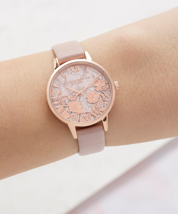 OLIVIA BURTON LONDON Semi Precious Rose Quartz Vegan Rose Sand & Rose GoldOB16MV84 &ndash; Midi Dial Round in Rose Gold and Pink - Other view