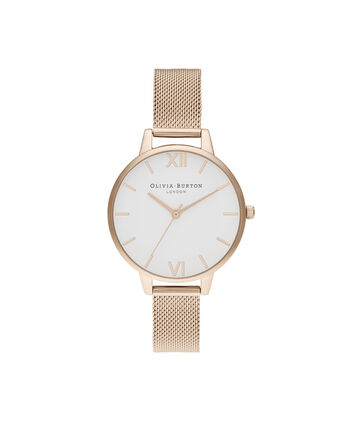 OLIVIA BURTON LONDON Demi White Dial Pale Rose Gold MeshOB16DE10 &ndash; Demi Dial In Rose Gold And Rose Gold - Front view
