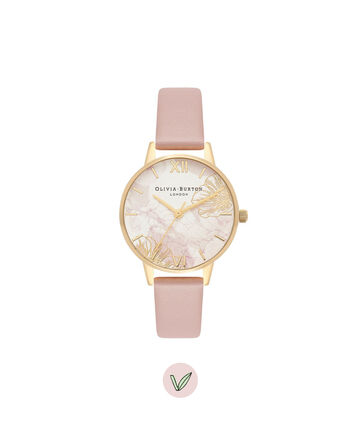 OLIVIA BURTON LONDON  Abstract Florals Vegan Rose Sand & Gold OB16VM31 &ndash; Midi Dial Round in Gold and Pink - Front view
