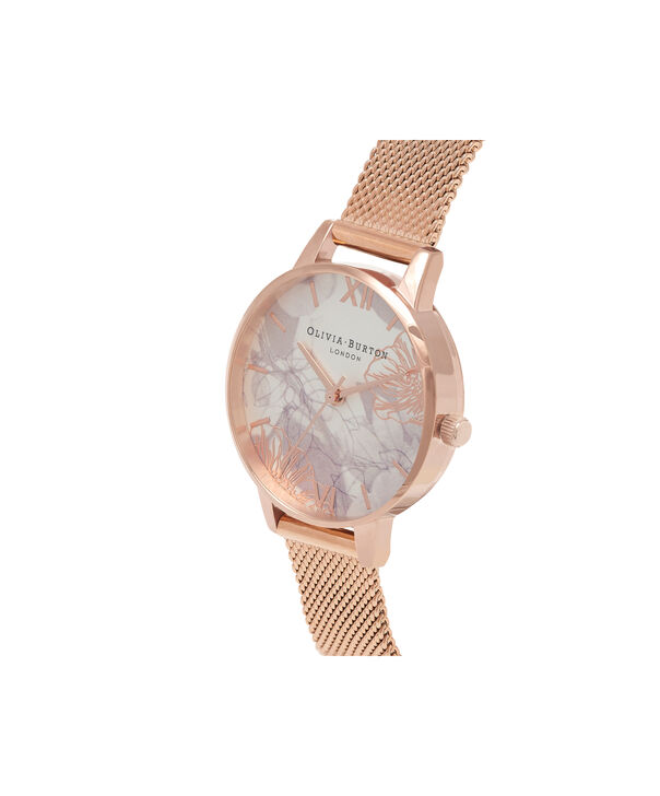 Abstract florals rose gold mesh watch Clearance