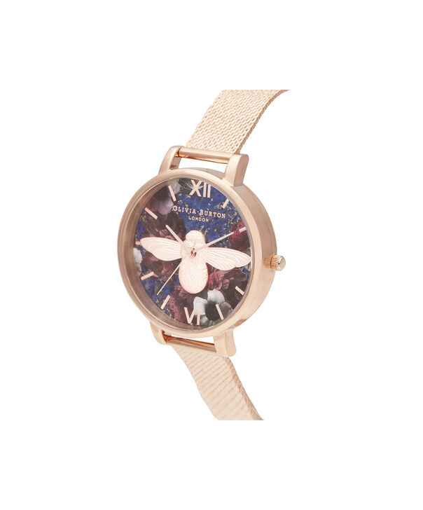 OLIVIA BURTON LONDON Big Dial 3D Bee Lapis Lazuli & Rose Gold Boucle MeshOB16SP11 &ndash; Big Dial in Rose Gold and Rose Gold - Side view