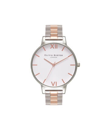 OLIVIA BURTON LONDON White Dial Bracelet Silver & Rose Gold WatchOB16BL32 &ndash; Big in White, Rose Gold and Silver - Front view