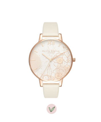 OLIVIA BURTON LONDON  Abstract Florals Vegan Nude & Rose Gold OB16VM25 &ndash; Big Dial Round in Nude and Rose Gold - Front view