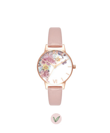 OLIVIA BURTON LONDON  Enchanted Garden Vegan Rose Sand & Rose Gold OB16EG100 &ndash; Midi Dial Round in Rose Gold - Front view