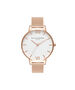 OLIVIA BURTON LONDON  Big Dial Rose Gold Mesh Watch OB15BD79 &ndash; Big Dial Round in White and Rose Gold - Front view