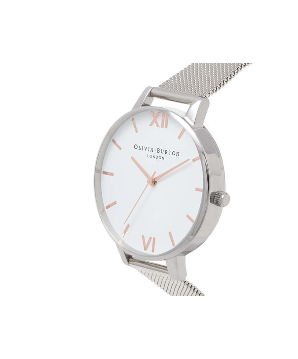 Ladies White Dial Rose Gold & Silver Mesh Watch Olivia Burton London