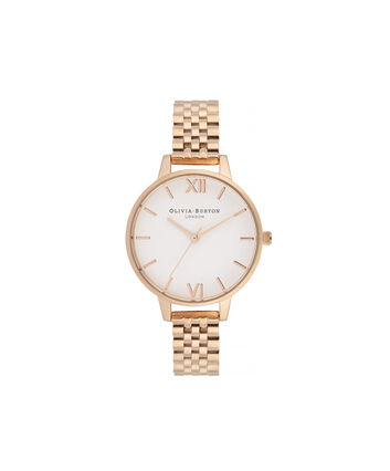 OLIVIA BURTON LONDON White Dial Demi Dial WatchOB16DEW01 &ndash; Demi Dial in rose gold and Rose Gold - Front view