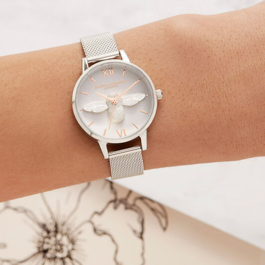 3D Bee Rose Gold & Silver Mesh
