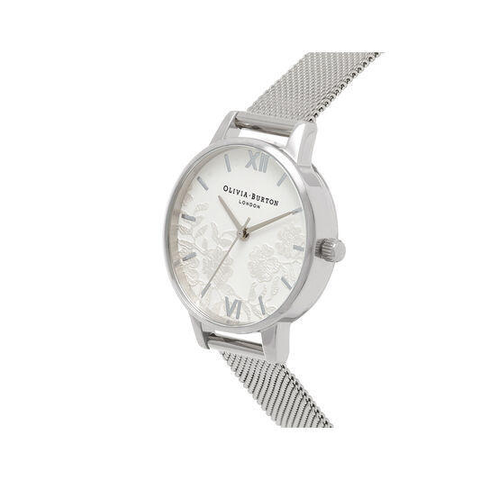 Lace Detail Silver Mesh Watch