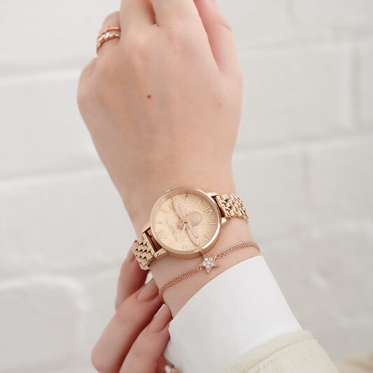 Glitter Bee 3D Bee & Pale Rose Gold Bracelet