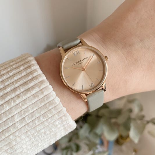 The England  30mm Rose Gold & gray Leather Strap Watch