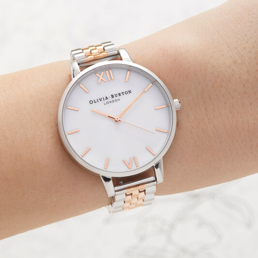 Mother of Pearl White Bracelet, Rose Gold & Silver