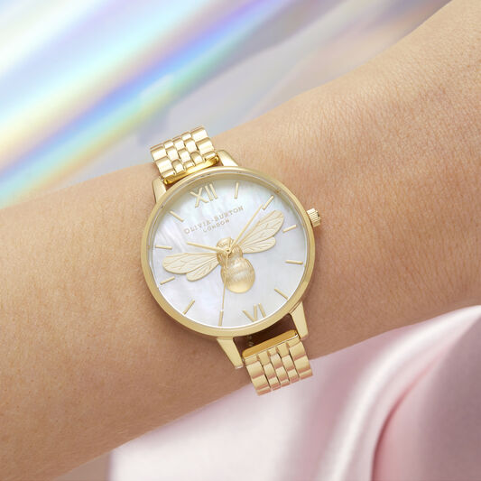Mother Of Pearl Demi Dial Gold Bracelet Watch