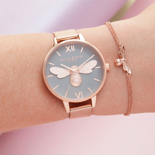 Lucky Bee, Grey Dial & Rose Gold Mesh