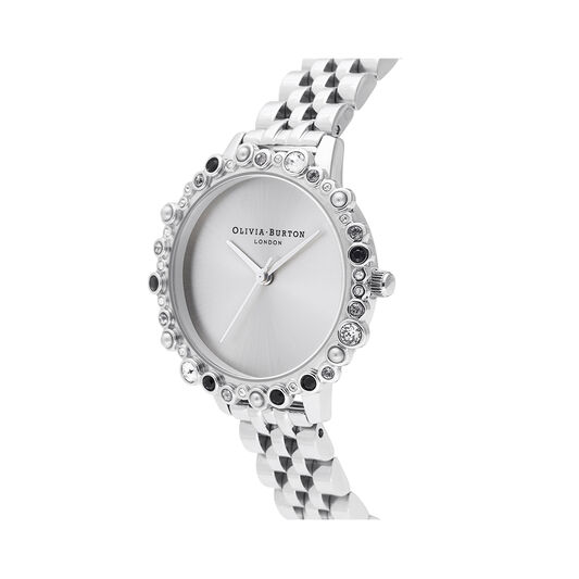 Limited Edition Bejewelled Case Watch, Silver Bracelet