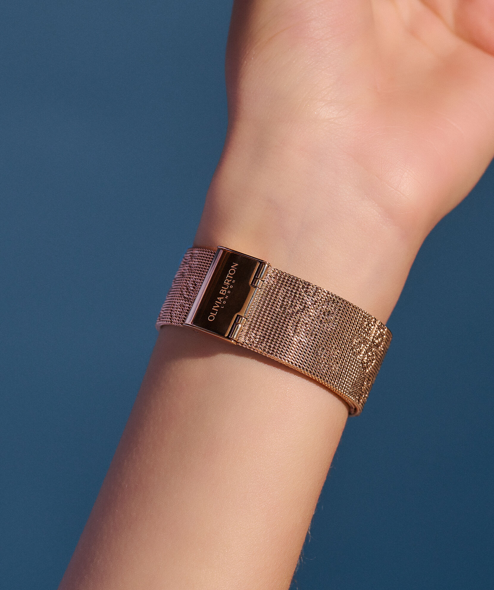 Rose Gold with Floral Debossed Detail Mesh Strap