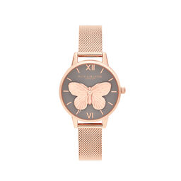 3D Butterly  Grey Dial & Rose Gold Mesh