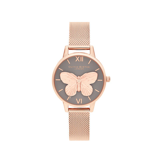 3D Butterly Grey Dial & Rose Gold Mesh
