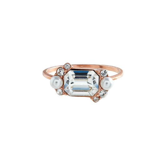 Clear Stone & Pearl Rose Gold Cocktail Ring