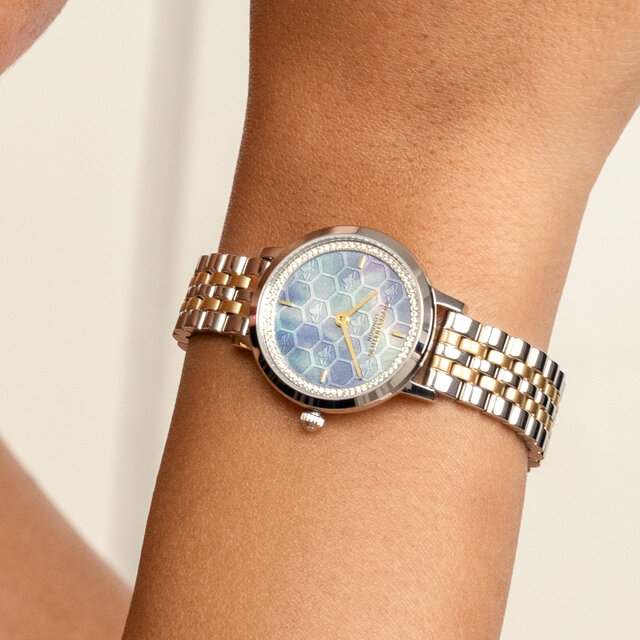 28mm Honeycomb Ultra Slim Chalk Blue & Two Tone Bracelet Watch