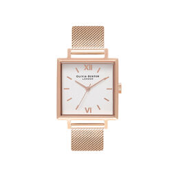  Big Square Dial Rose Gold Mesh Watch 