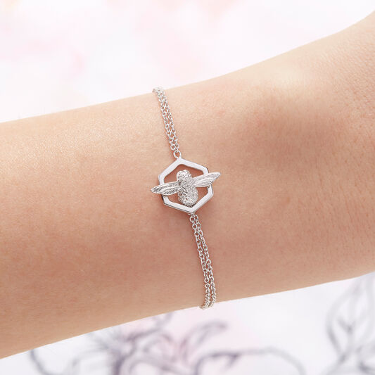 Honeycomb Bee Chain Bracelet Silver