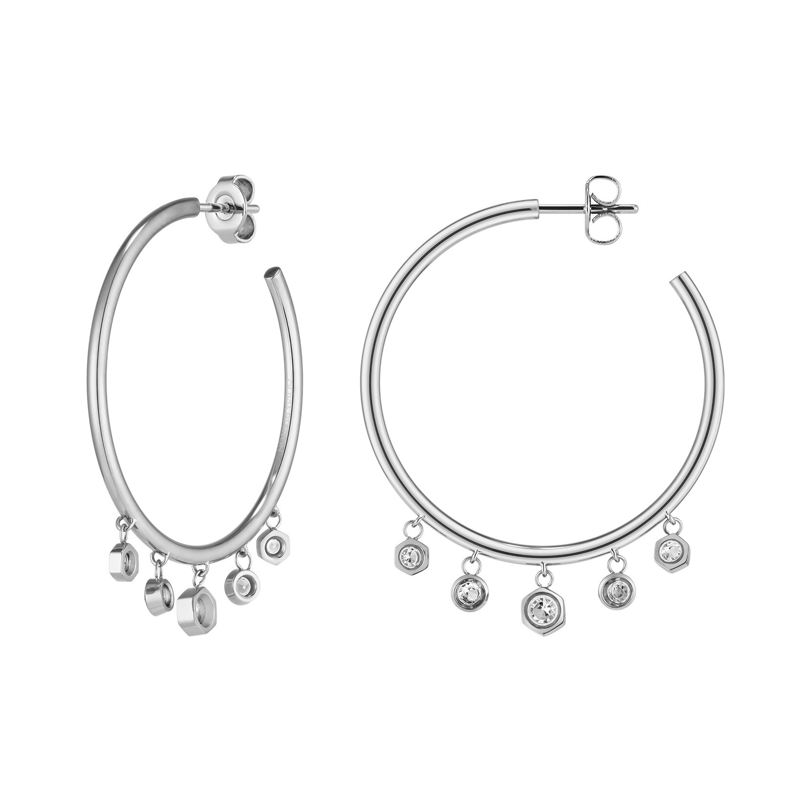 Mini Droplet Clear Crystal Silver Tone Hoop Earrings