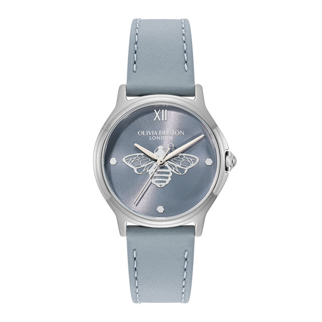 30mm Classic Bee Silver & Chalk Blue Leather Strap Watch