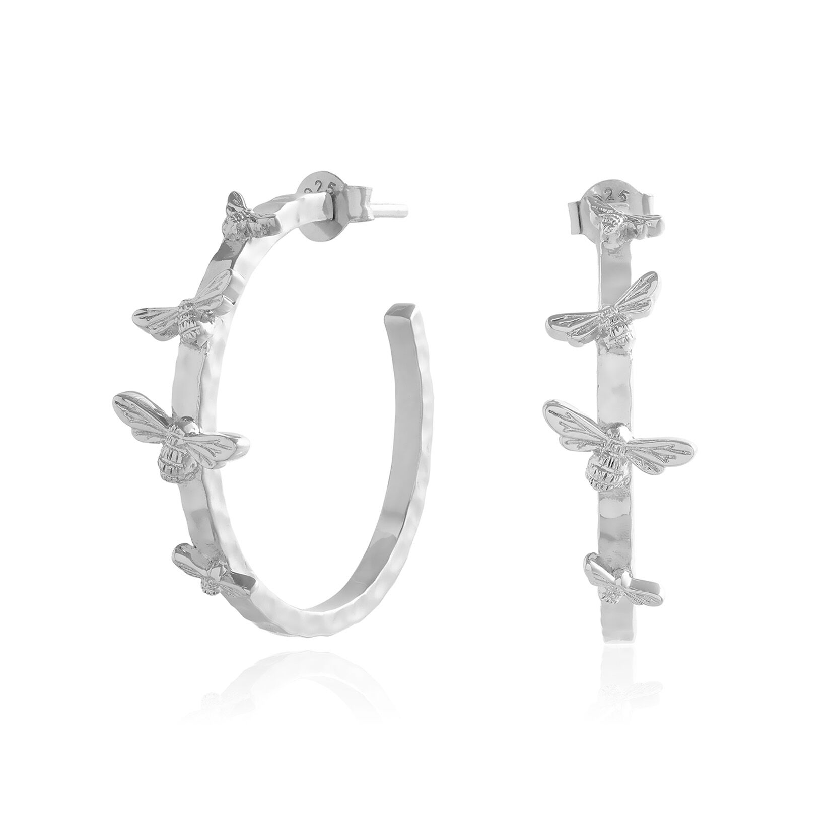 Lucky Bee Silver Statement Hoops
