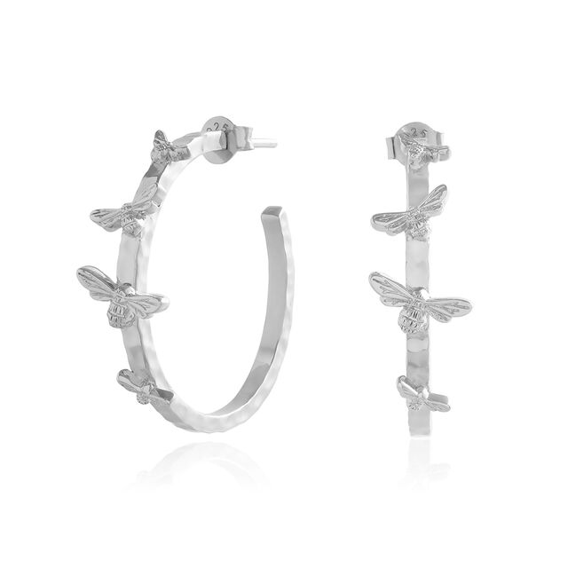 Lucky Bee Silver Statement Hoops