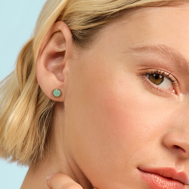 Aventurine Cabochon Gold Plated Gemstone Stud Earrings