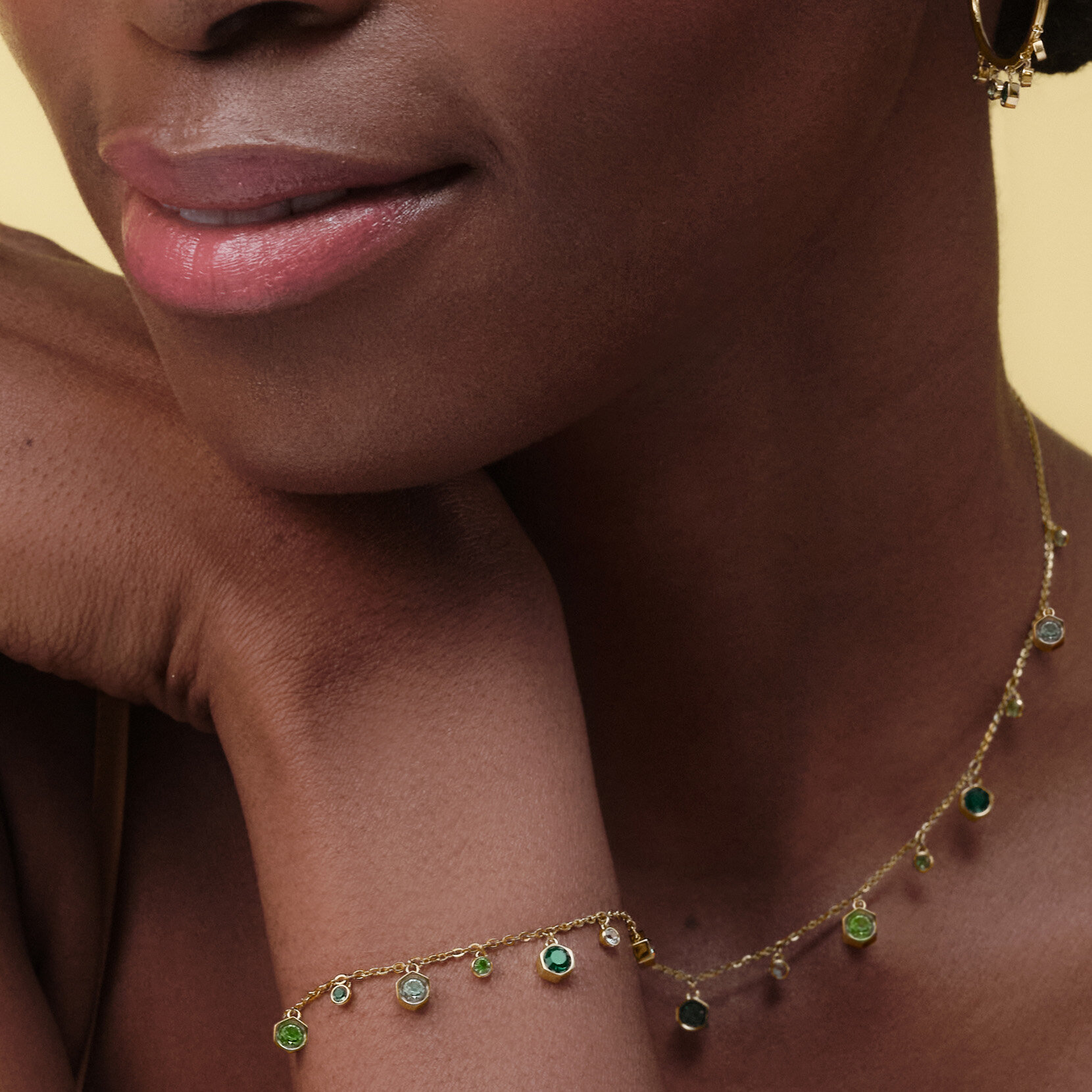 Mini Droplet Green Crystal Gold Plated Bracelet