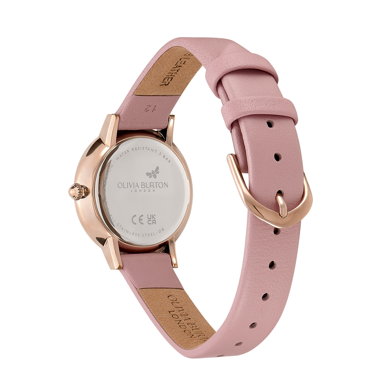 28mm Butterfly Ultra Slim Rose Gold & Mellow Rose Leather Strap Watch