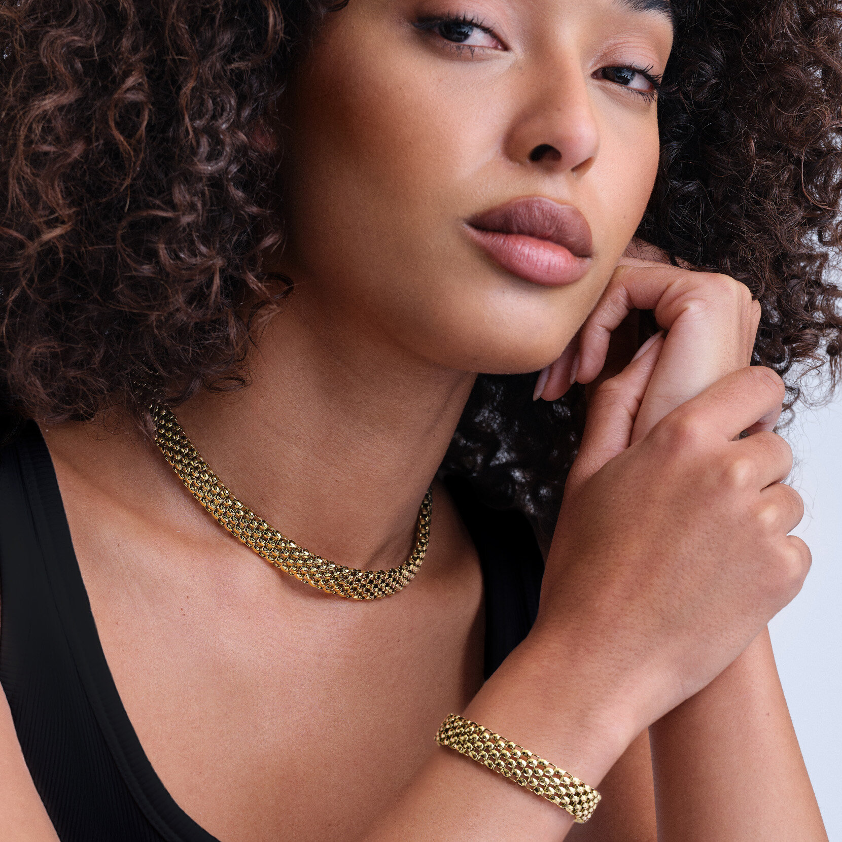 Chequerboard Link Gold Plated Bracelet