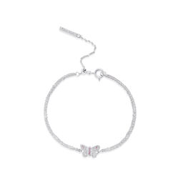 Bejewelled Butterfly Chain Bracelet Silver & Pink Stone