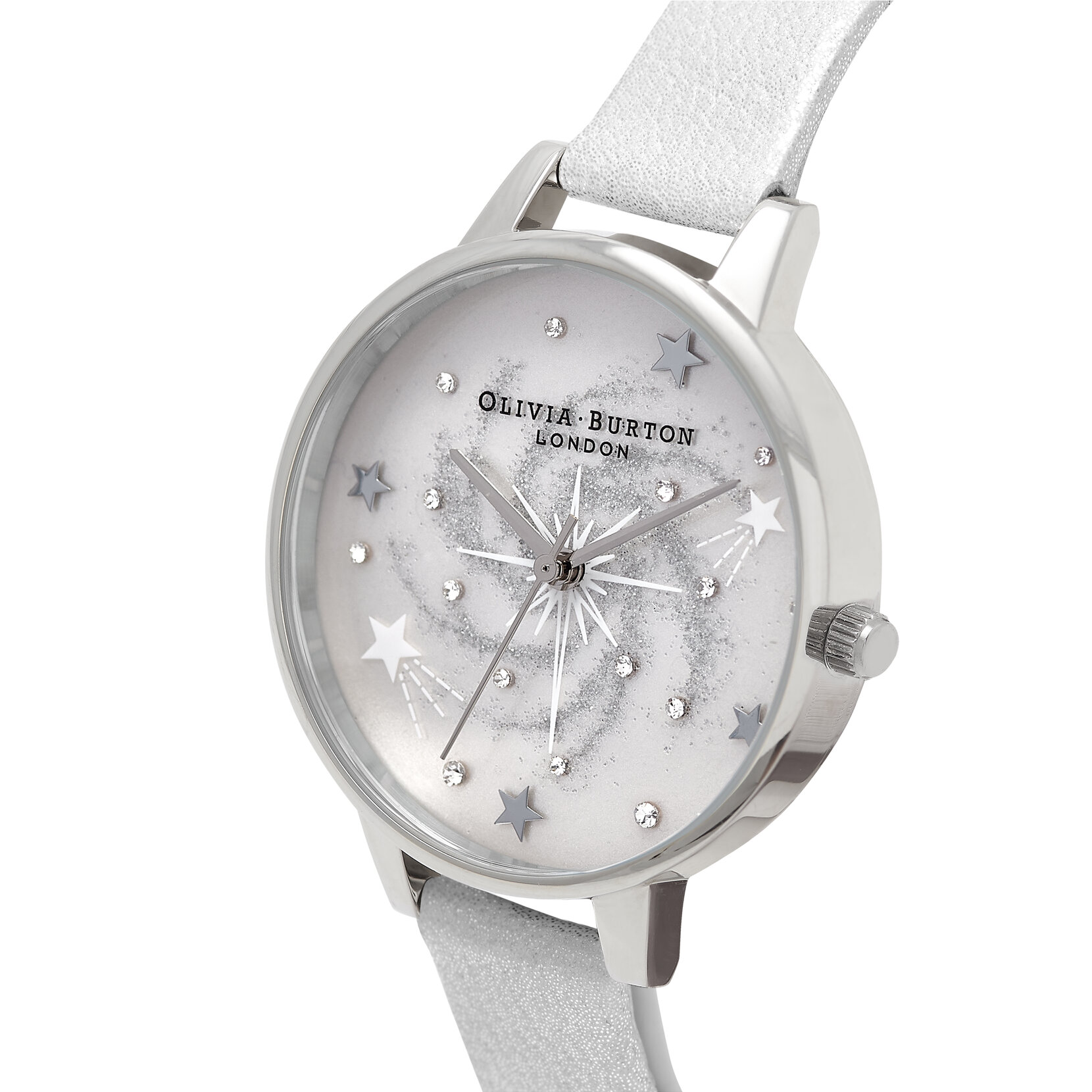 34mm Silver & Shimmer Pearl Leather Strap Watch