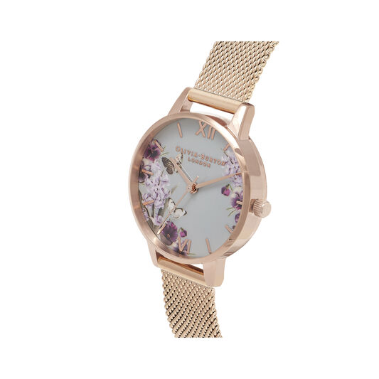 Blooms & Butterflies Grey Dial And Rose Gold Mesh