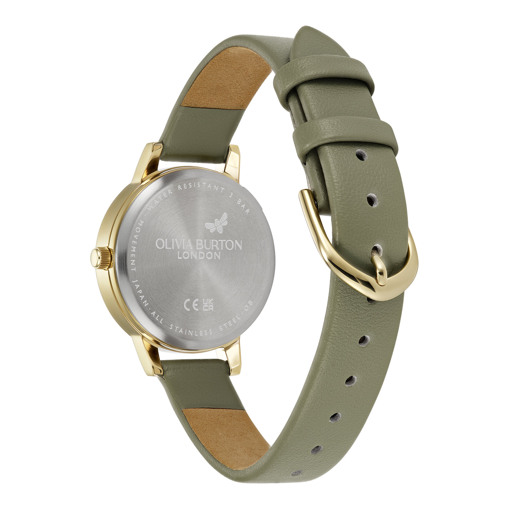 30mm Illustrated Florals Gold & Sage Green Leather Strap Watch