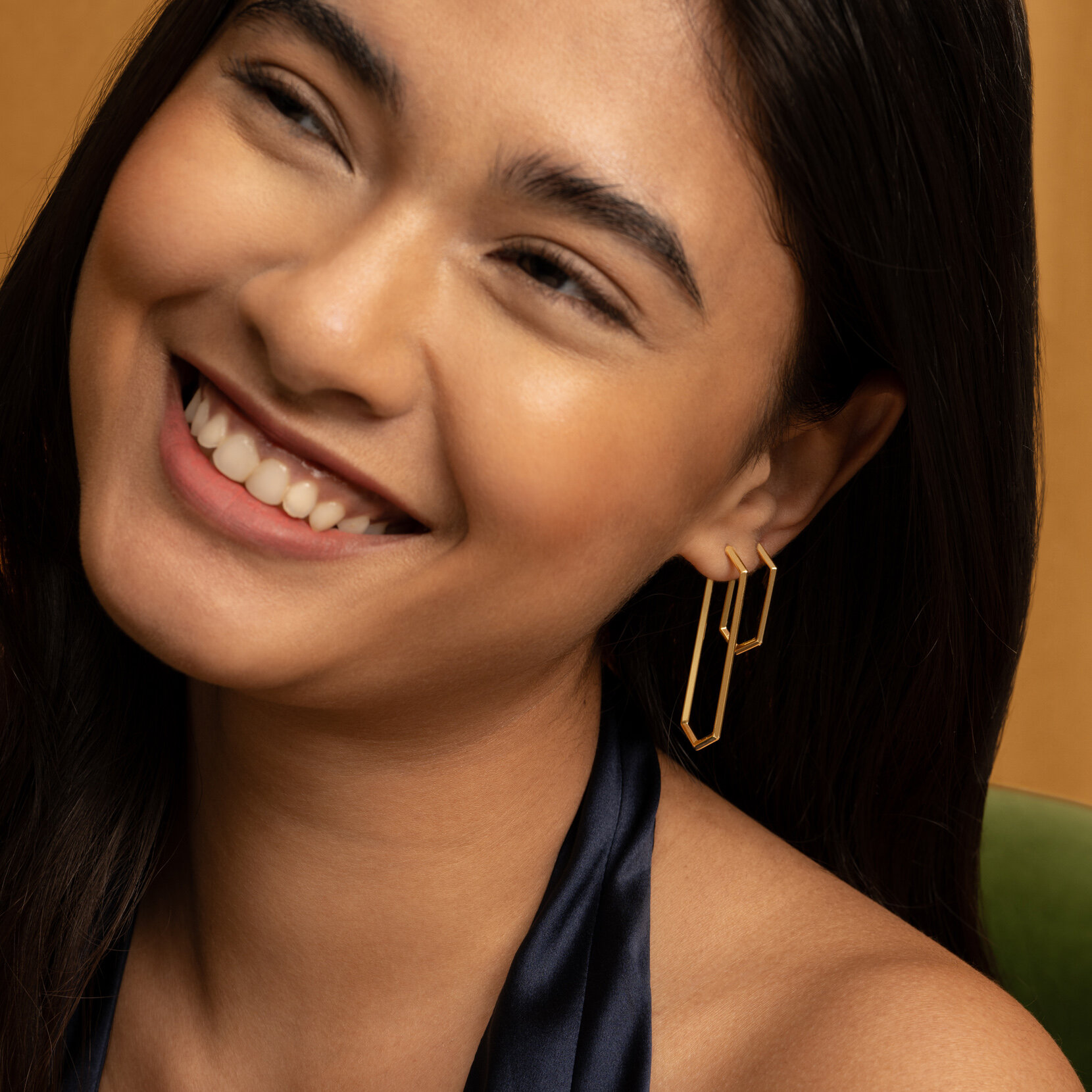 Ever Stacked Honeycomb Gold Plated Hoop Earrings