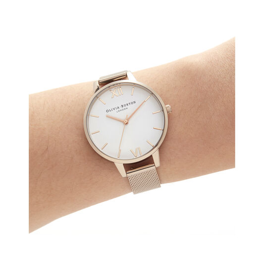 Demi White Dial Pale Rose Gold Mesh