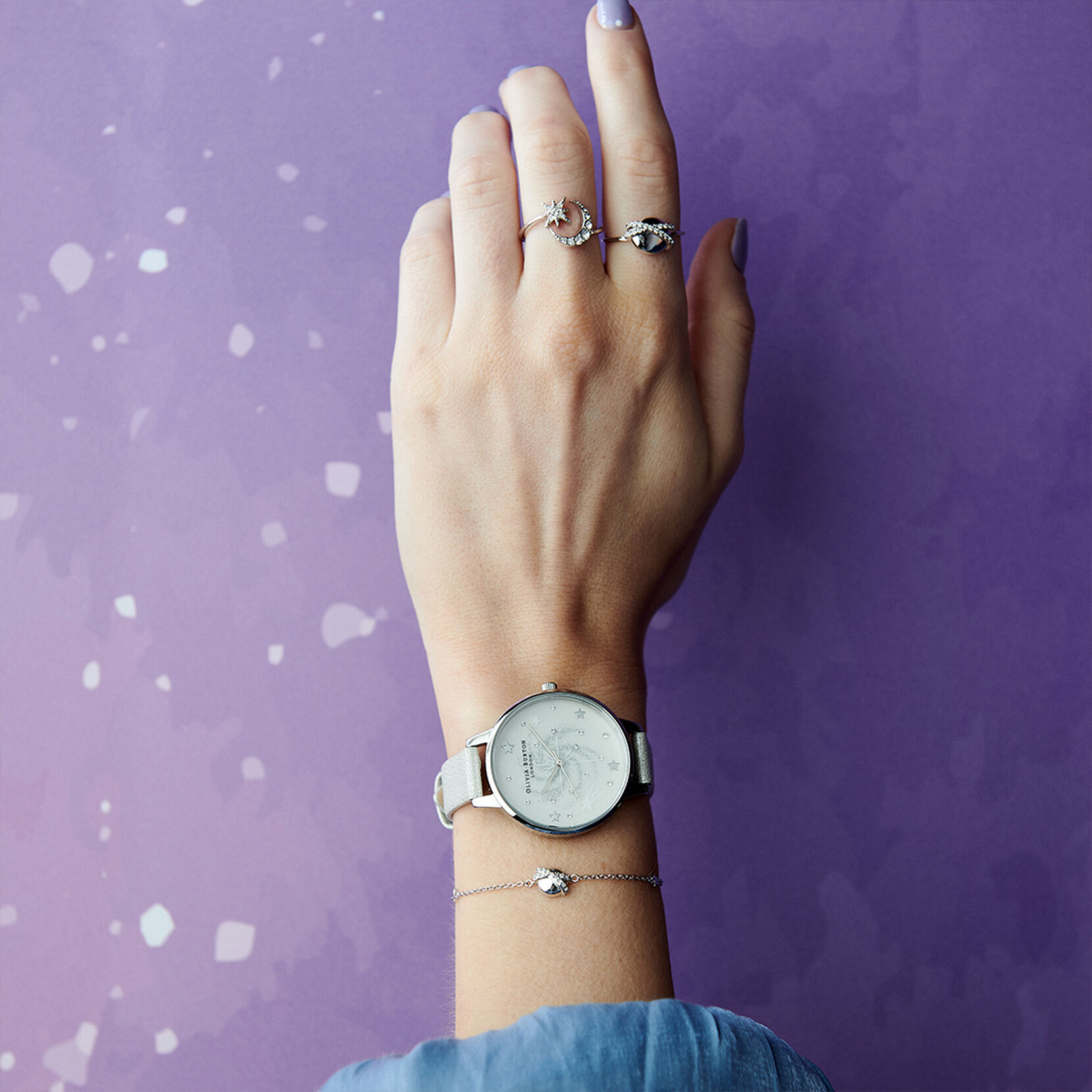 Celestial 34mm Silver & Pink Leather Strap Watch